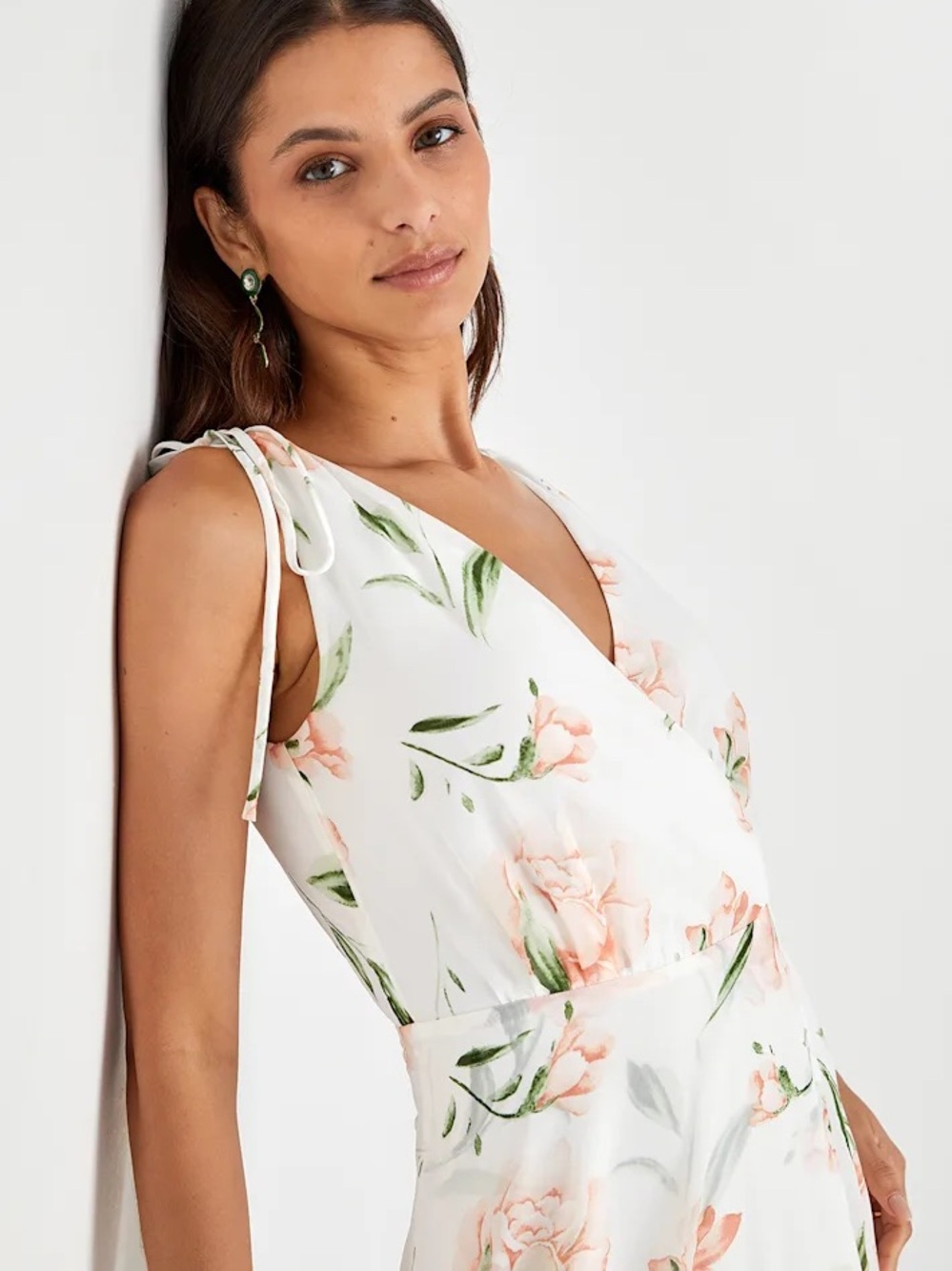 Lulus Romantic Possibilities Flowy White Floral Print Maxi Dress Blush Pink NWT - Picture 5 of 11